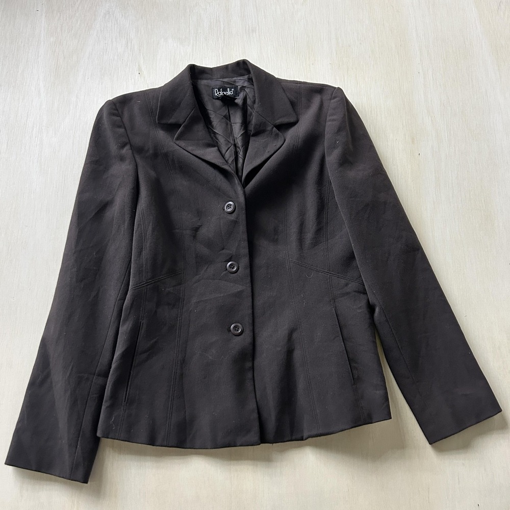 Rafaella Blazer Jacket Womens 10 Brown 3 Button Lined Stretch Career Work Office